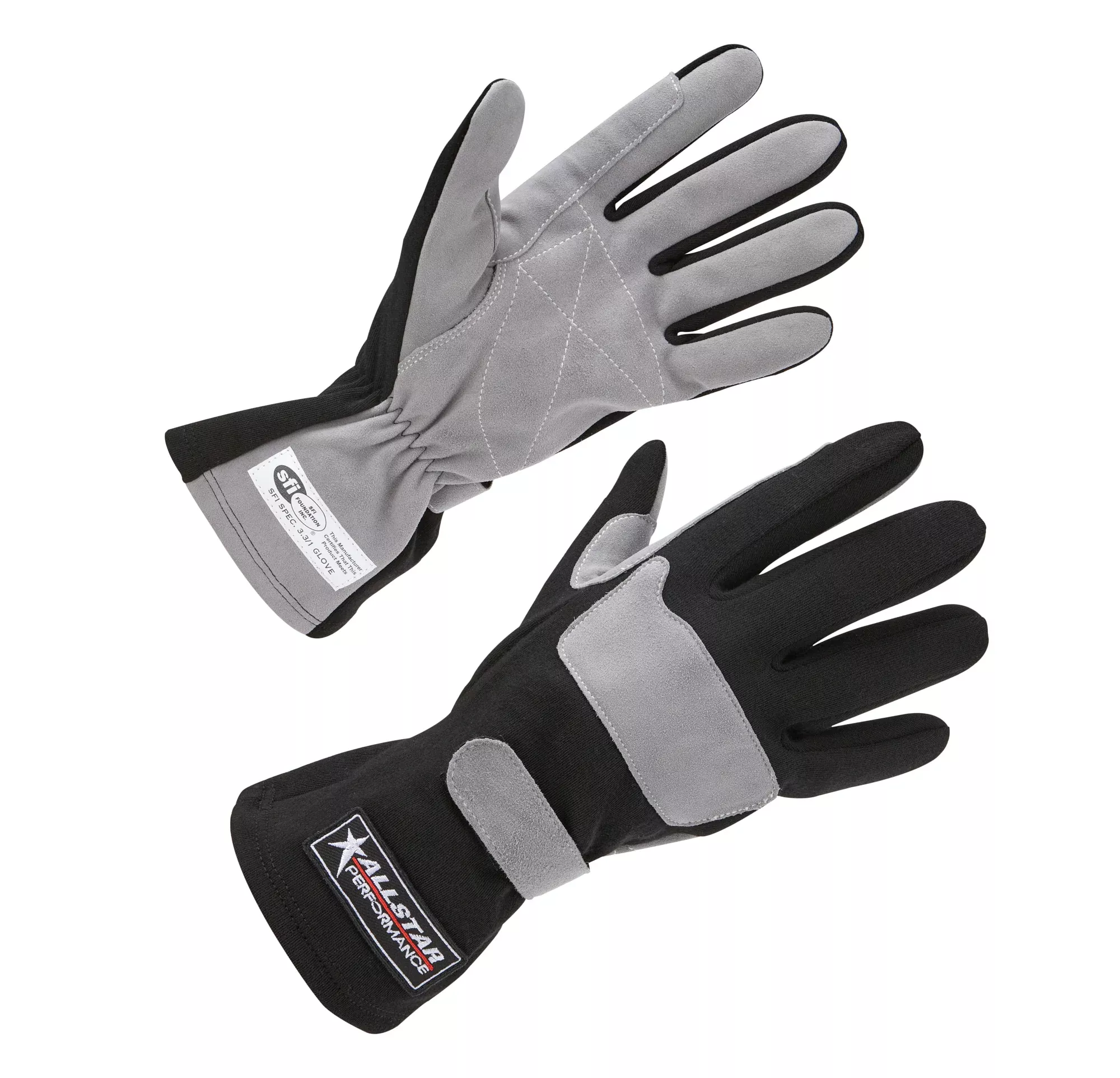 Allstar Performance ALL911015 Driving Gloves SFI 3.3/1 Single Layer Aramid and Suede Black and Gray X-Large Pair