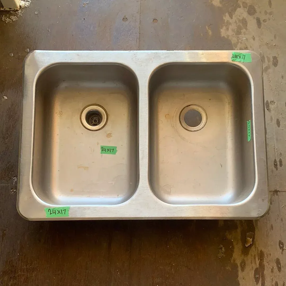 Used Double Kitchen Sink 24” w x 17” L